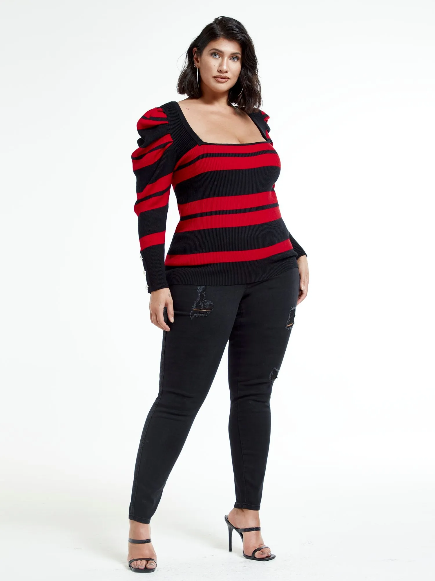 Kara Puff Sleeve Striped Square Neck Top
