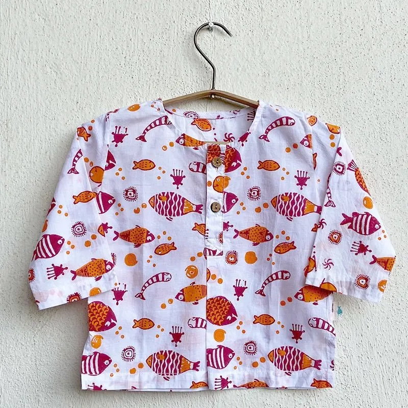 Kids Unisex Organic Cotton Koi Red Kurta and Matching Pants