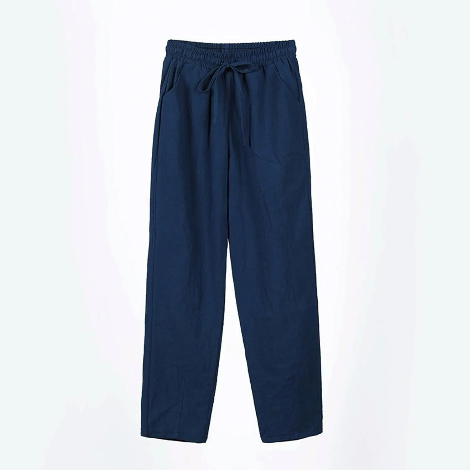 Linen Pants Women Wide Leg Elastic Drawstring Pants Women Lounge Comfy Summer Casual Beach Trousers with Pockets