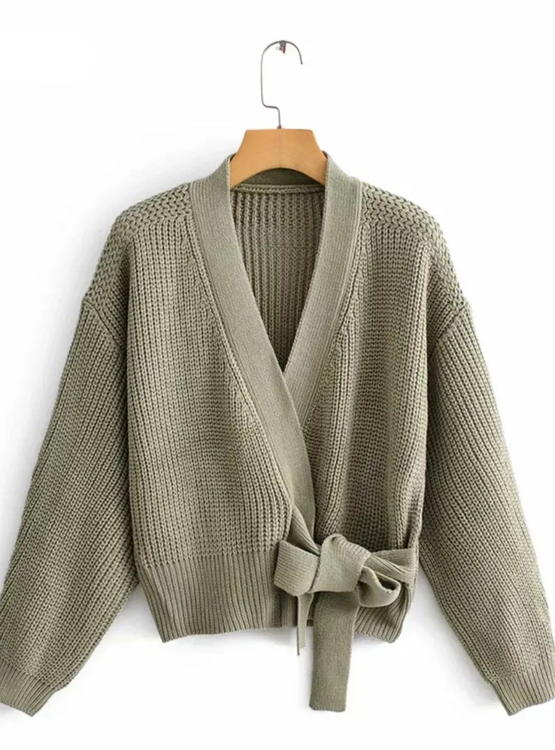 LONG SLEEVE FEMALE WINTER CARDIGAN WITH SASHES CHIC