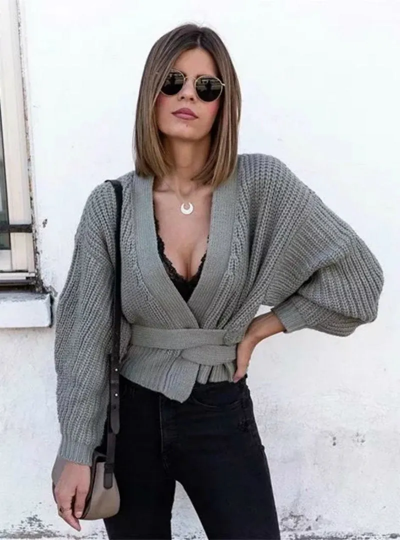 LONG SLEEVE FEMALE WINTER CARDIGAN WITH SASHES CHIC