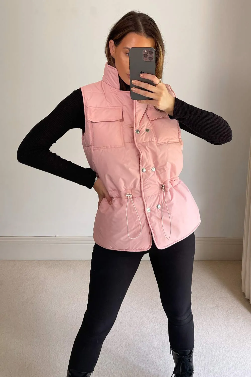 Lottie Pink Puffer Drawstring Gilet