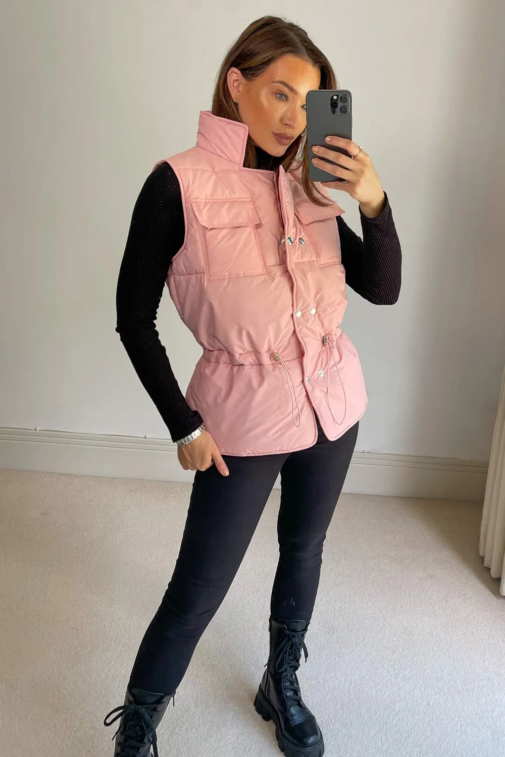 Lottie Pink Puffer Drawstring Gilet