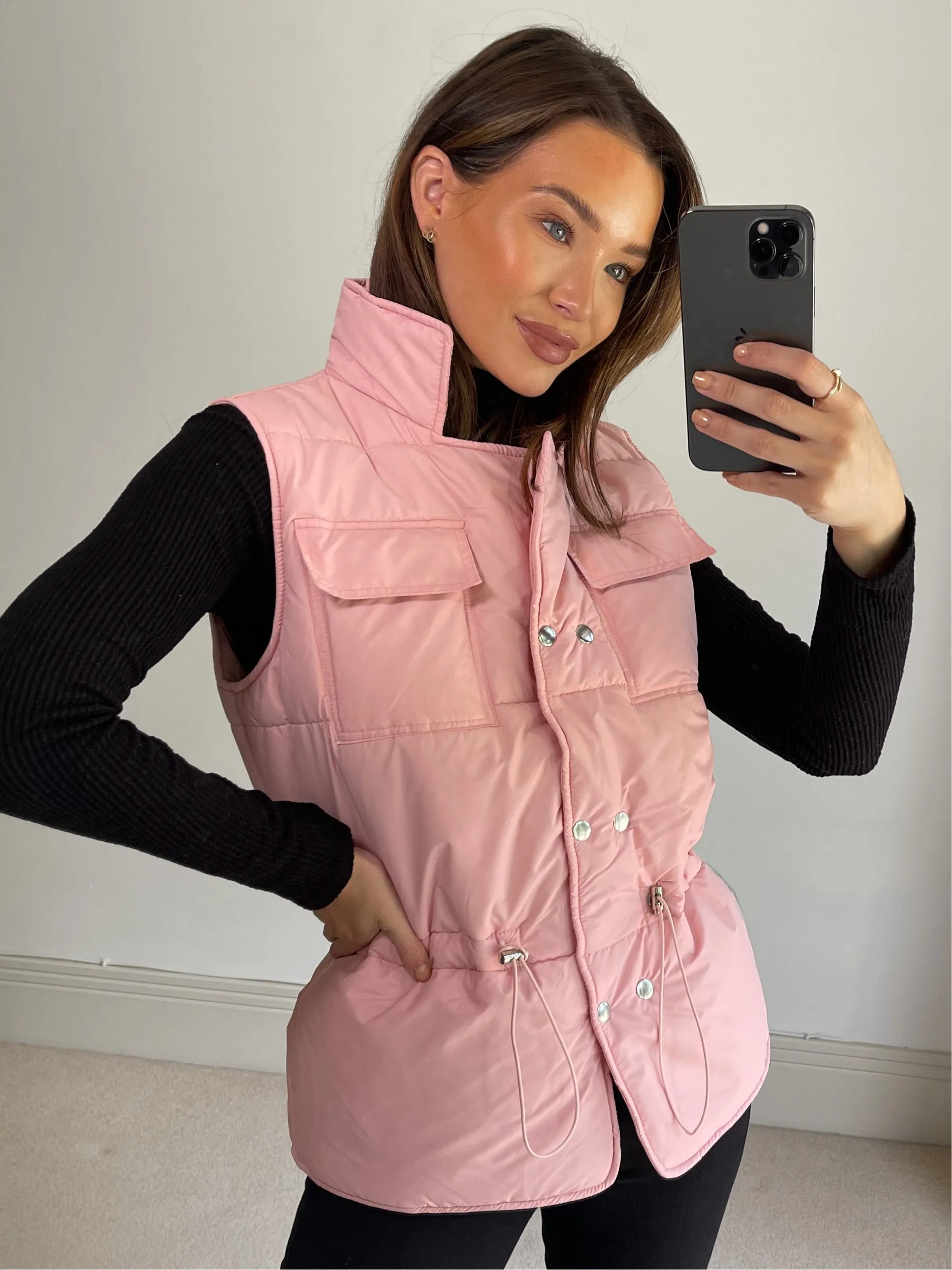 Lottie Pink Puffer Drawstring Gilet