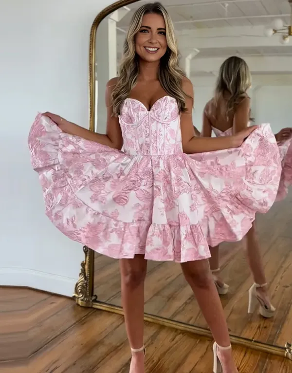 Luolandi A-Line Strapless Blue Satin Short Homecoming Dresses with Pockets Off Shoulder