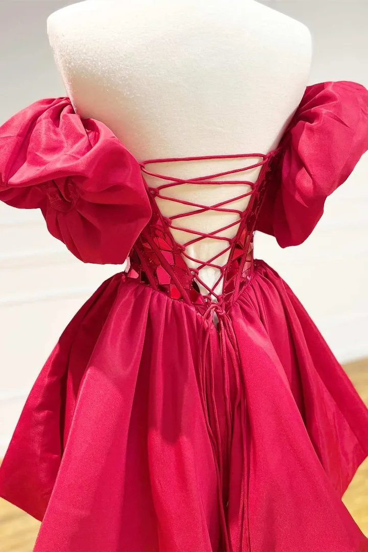 Luolandi Strapless A Line Homecoming Dresses With Ruffles Short/Mini Off Shoulder