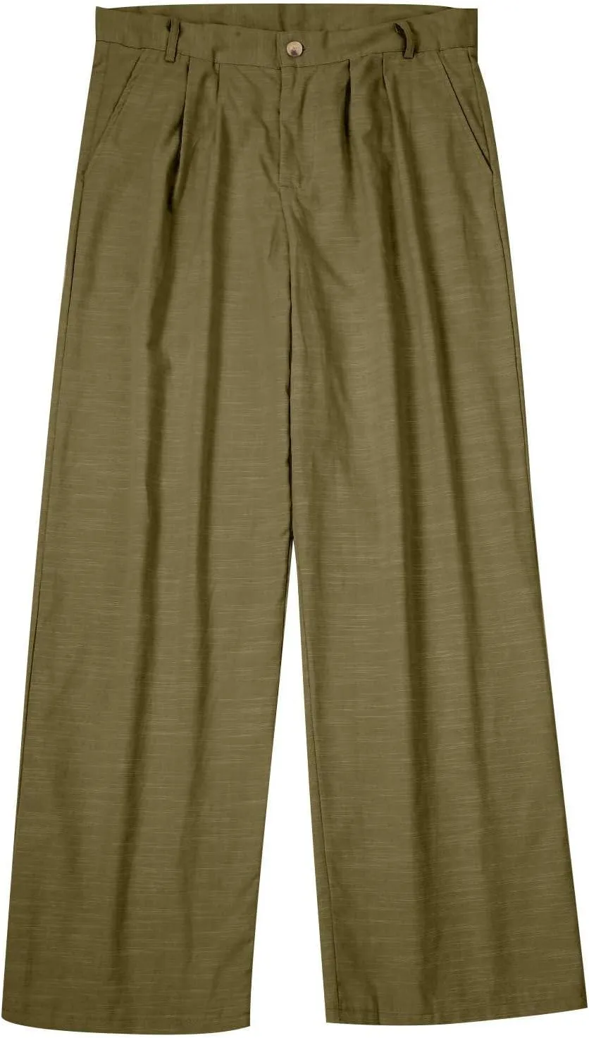 Mens Linen Pants Big and Tall Classic Flat Front Chino Pants Casual Lightweight Straight Leg Summer Beach Trousers
