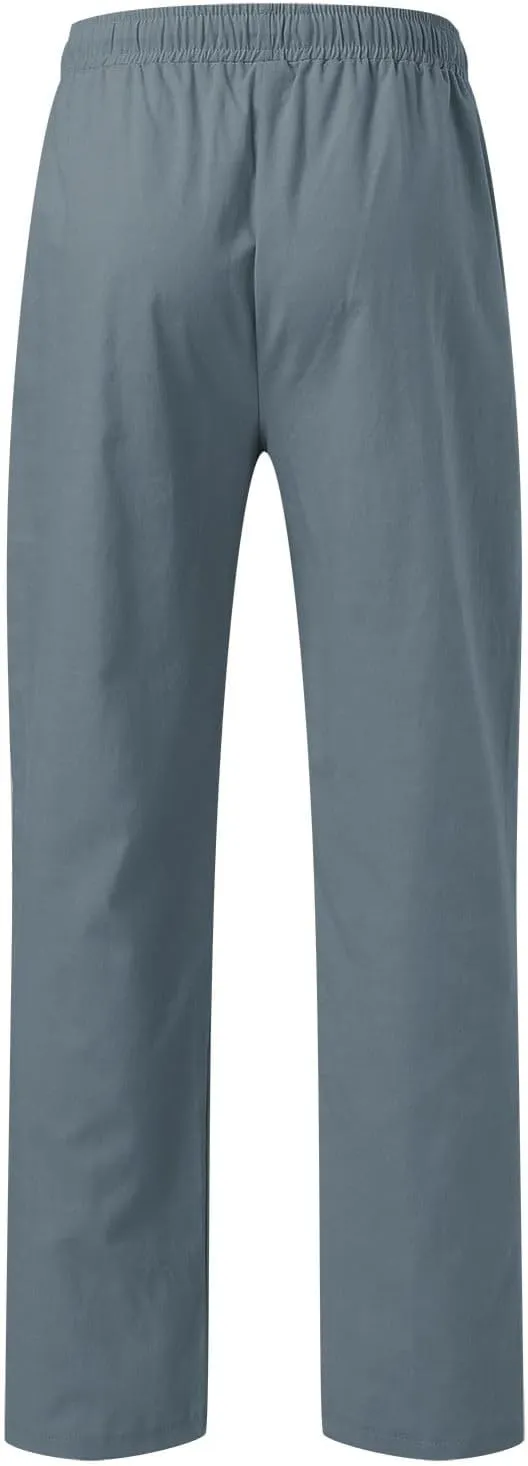 Men's Slim-Fit Slacks Drawstring Linen Pants Drawstring Linen Pants for Beach Yoga Workout Breathable Summer Pants