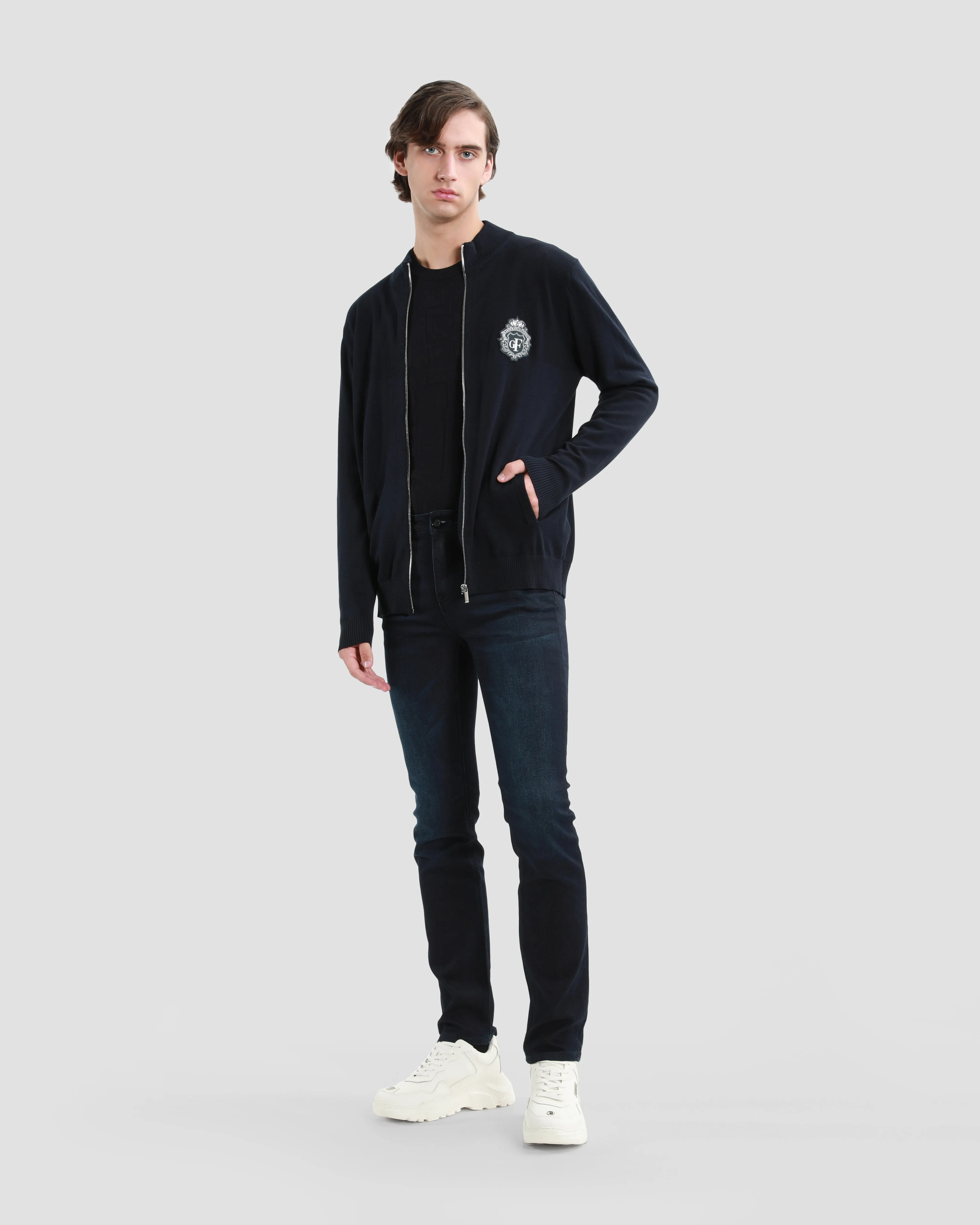 Navy Zip Up Cardigan