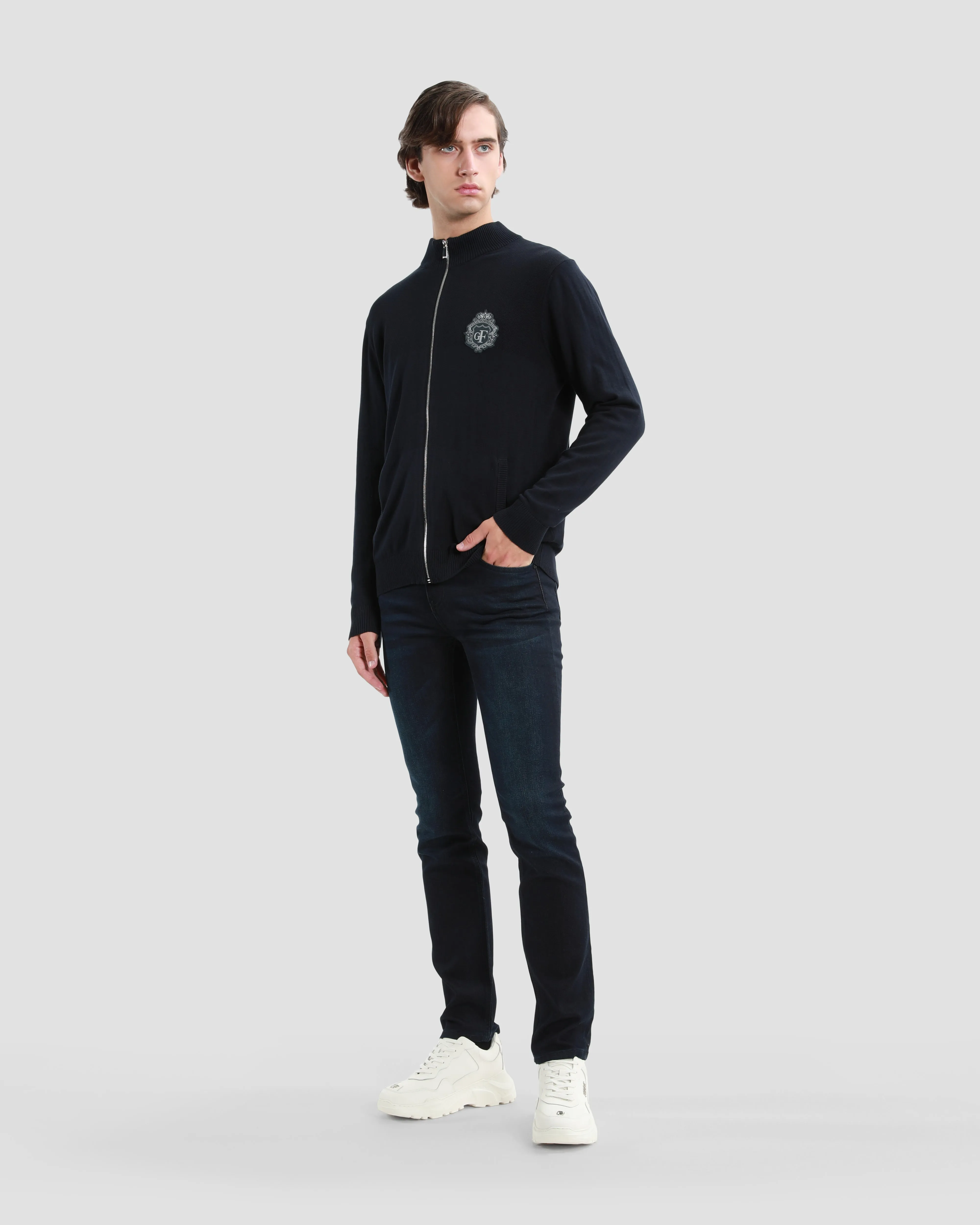 Navy Zip Up Cardigan