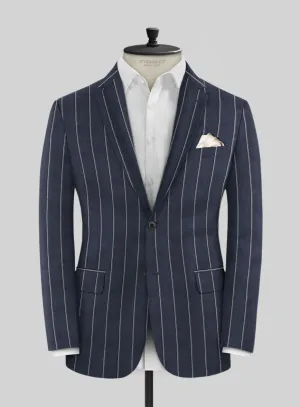 Noble Loredana Blue Stripe Cotton Silk Linen Jacket