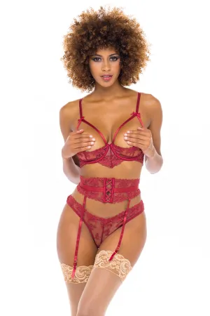 Oh La La Kira Embroidery Detail Bra Set with open cups