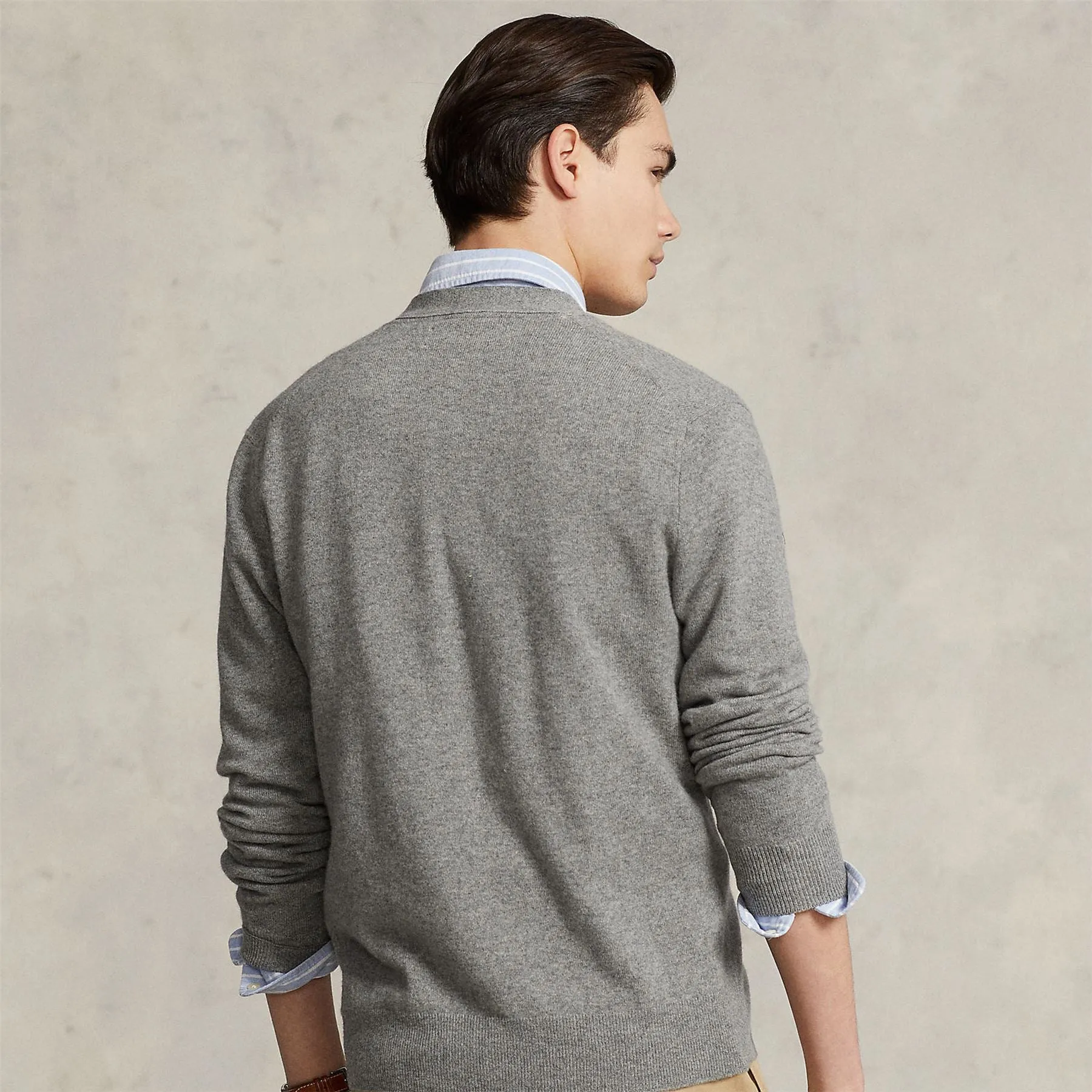 Polo Bear Wool Cardigan Fawn Grey Heather - AW23
