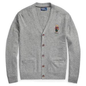 Polo Bear Wool Cardigan Fawn Grey Heather - AW23