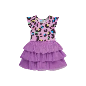 Posh Peanut Electric Leopard Ruffled Cap Sleeve Tulle Dress