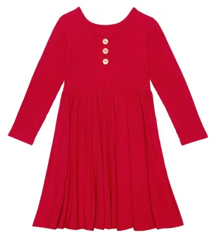 Posh Peanut Solid Ribbed Crimson L/S Twirl Dress