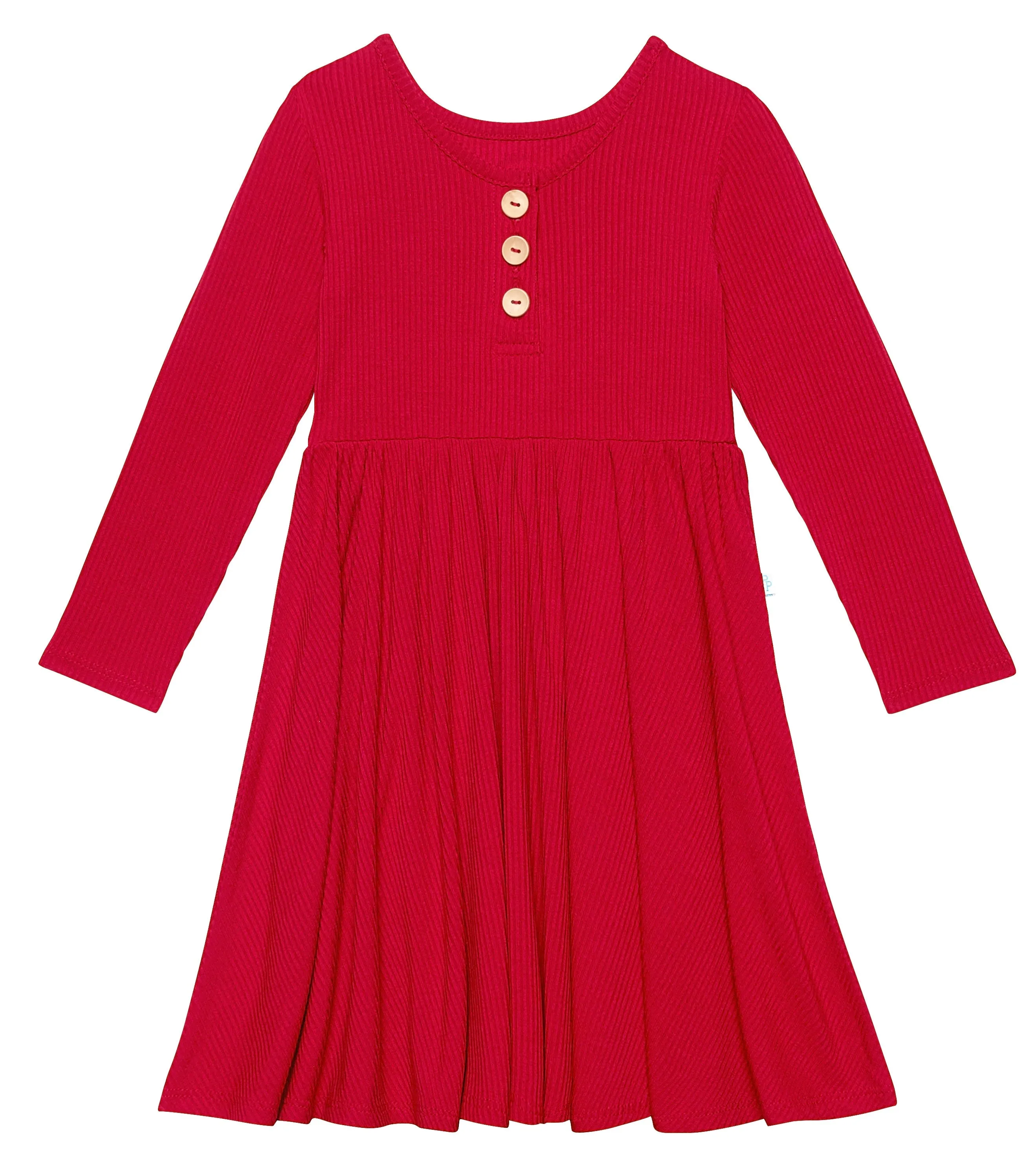 Posh Peanut Solid Ribbed Crimson L/S Twirl Dress