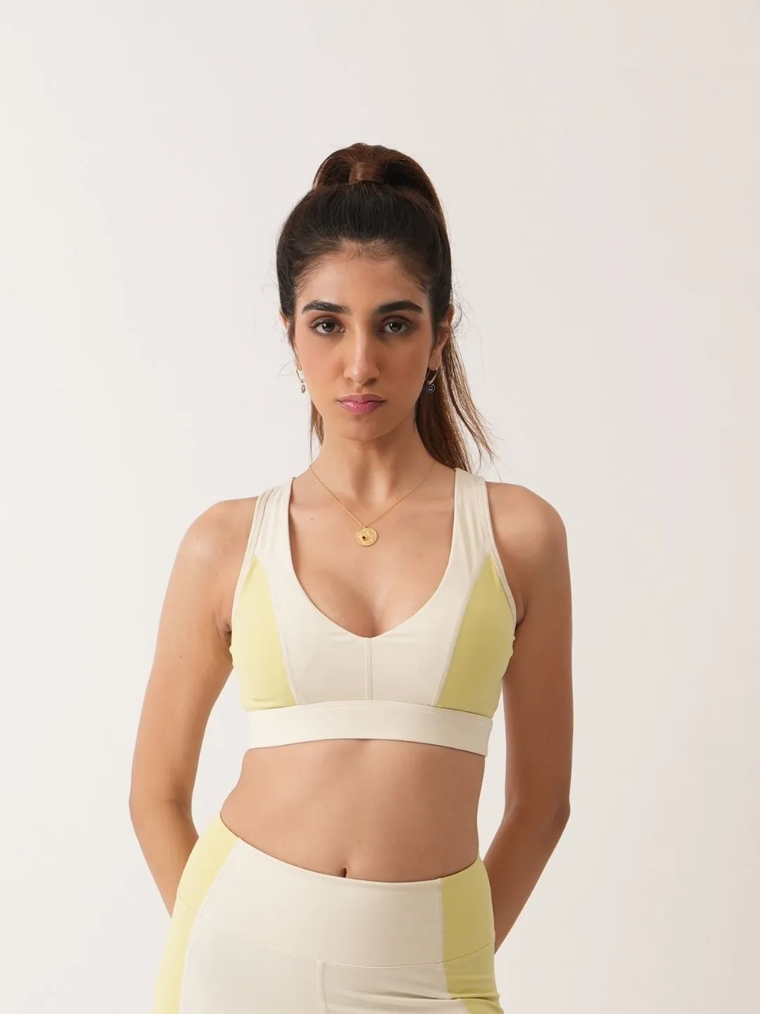 Ray Sports Bra in Butter Yellow & White