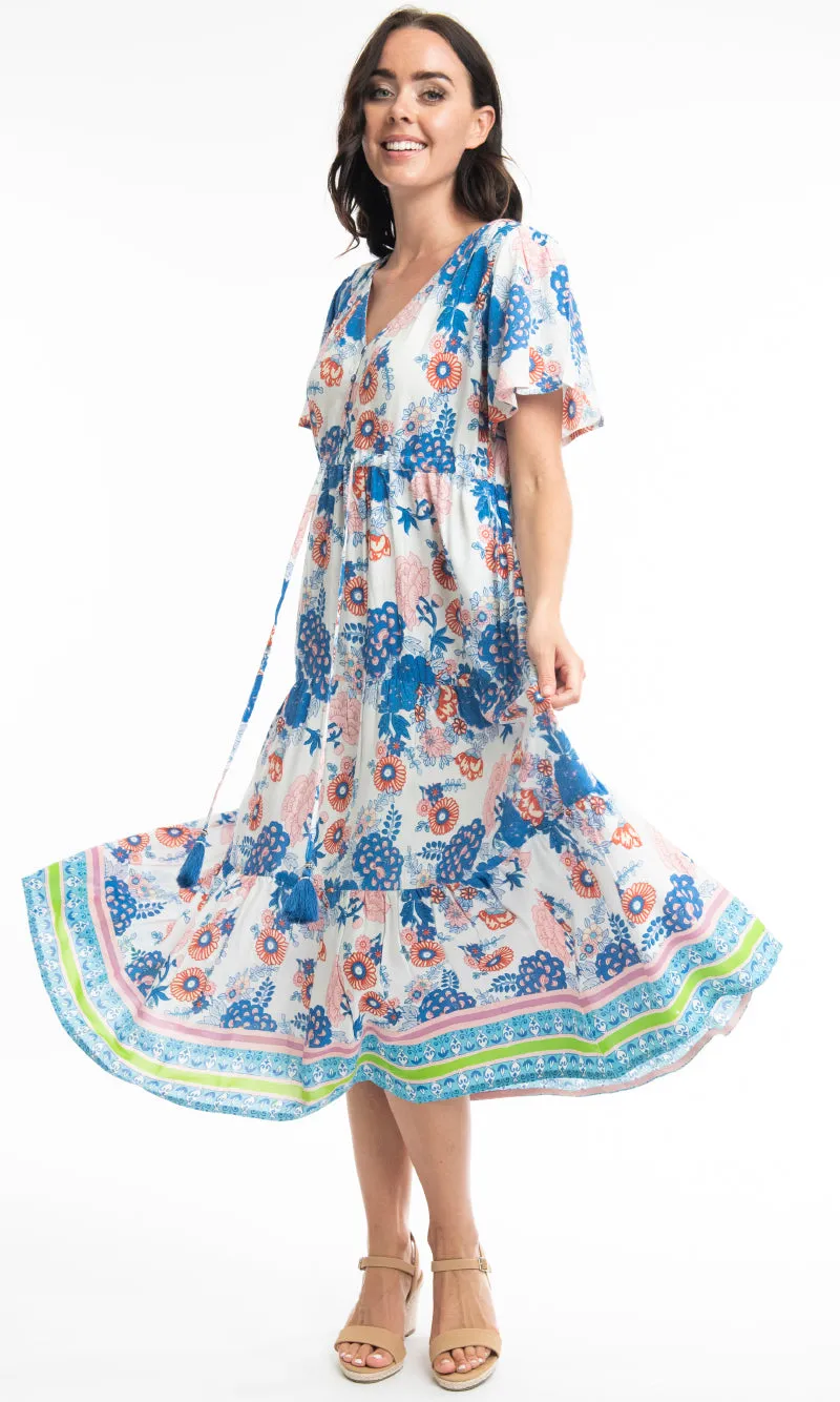 Rayon Dress Layers V Cap Sleeve Syros