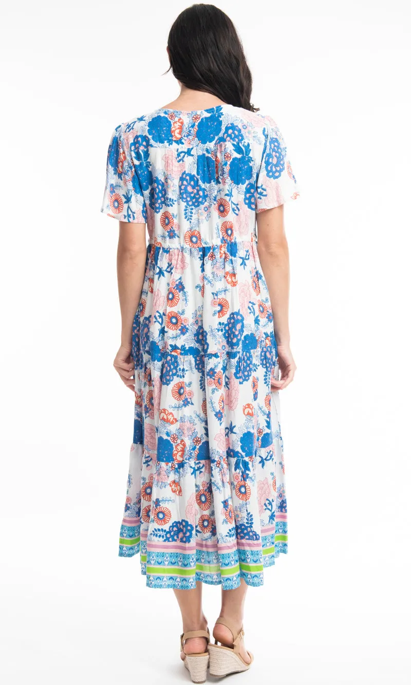 Rayon Dress Layers V Cap Sleeve Syros