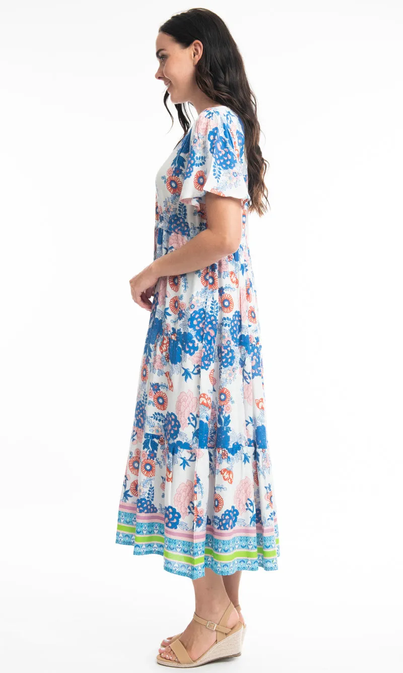 Rayon Dress Layers V Cap Sleeve Syros