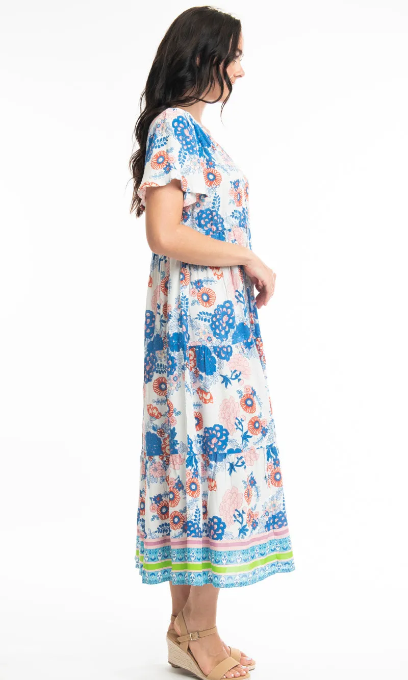 Rayon Dress Layers V Cap Sleeve Syros