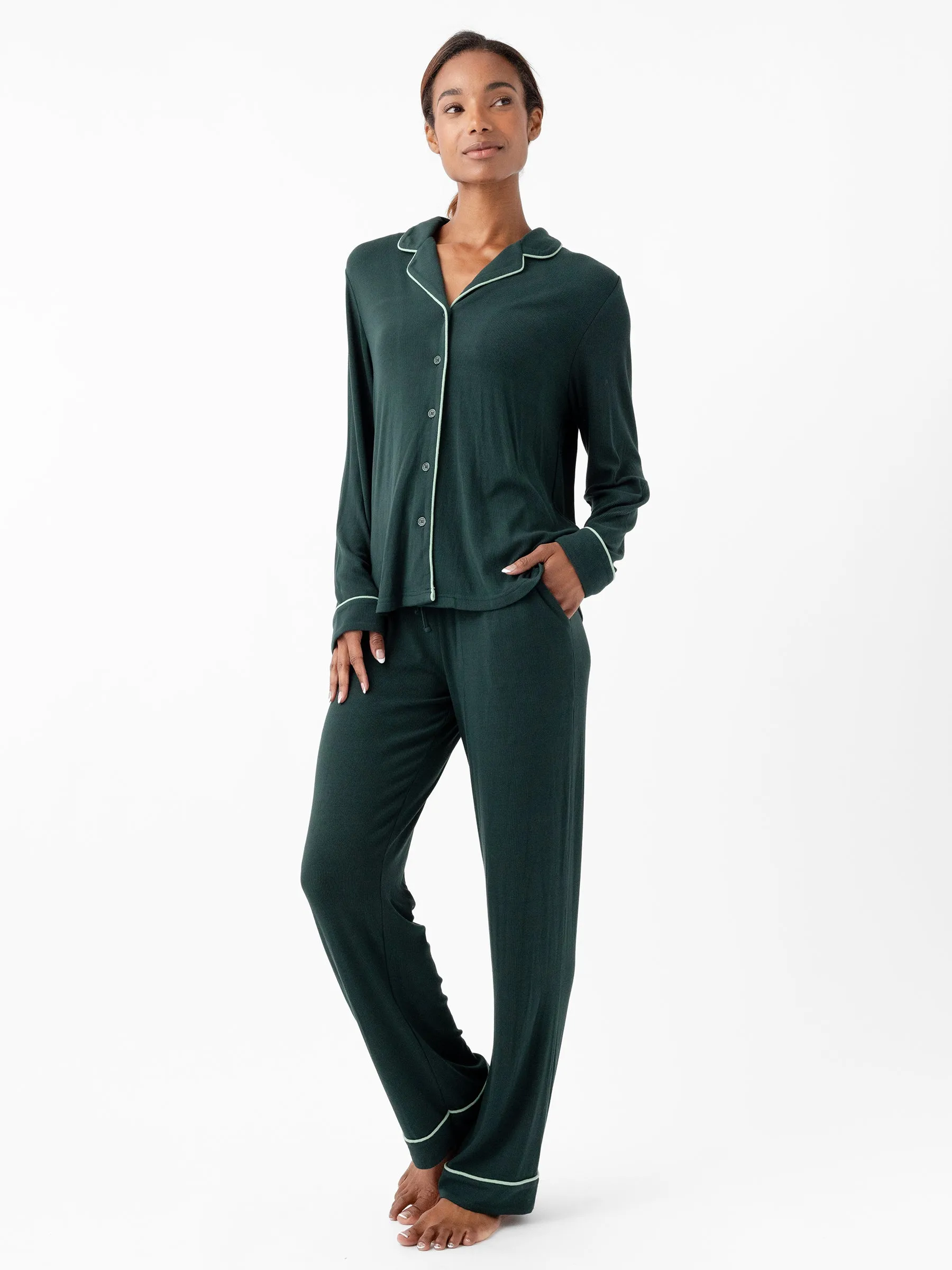 Rib-Knit Classic Long Sleeve Pajama Set