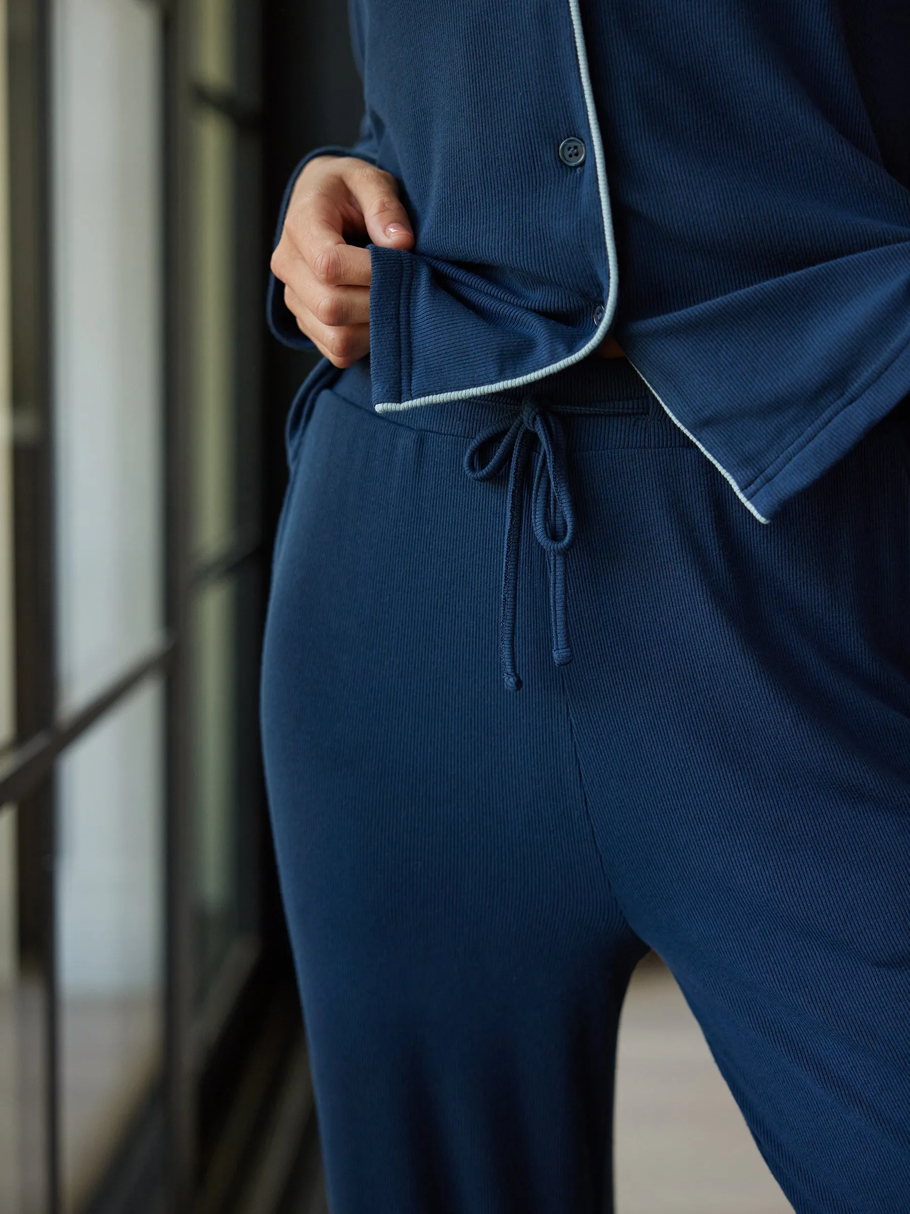 Rib-Knit Classic Long Sleeve Pajama Set