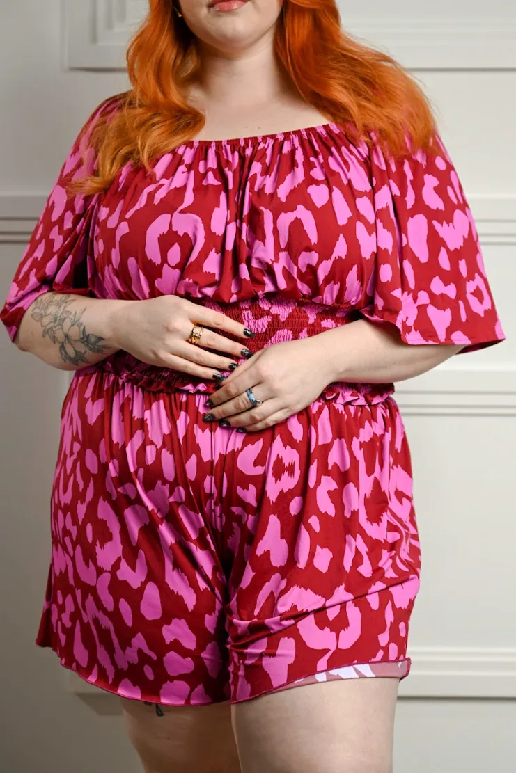 Rita Swim Top - Red & Pink animal