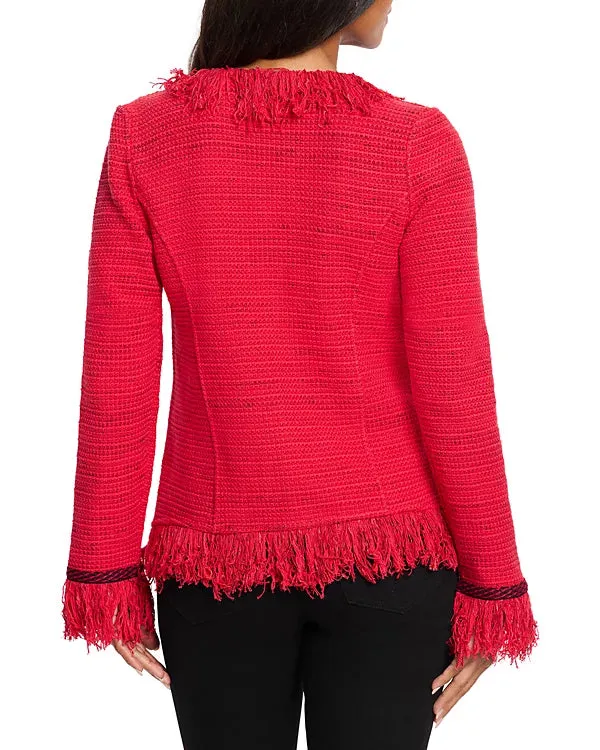 Scarlina Statement Fringe Mix Knit Jacket in Amaryllis - Nic & Zoe F241137
