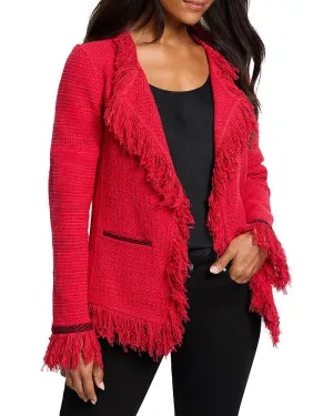 Scarlina Statement Fringe Mix Knit Jacket in Amaryllis - Nic & Zoe F241137