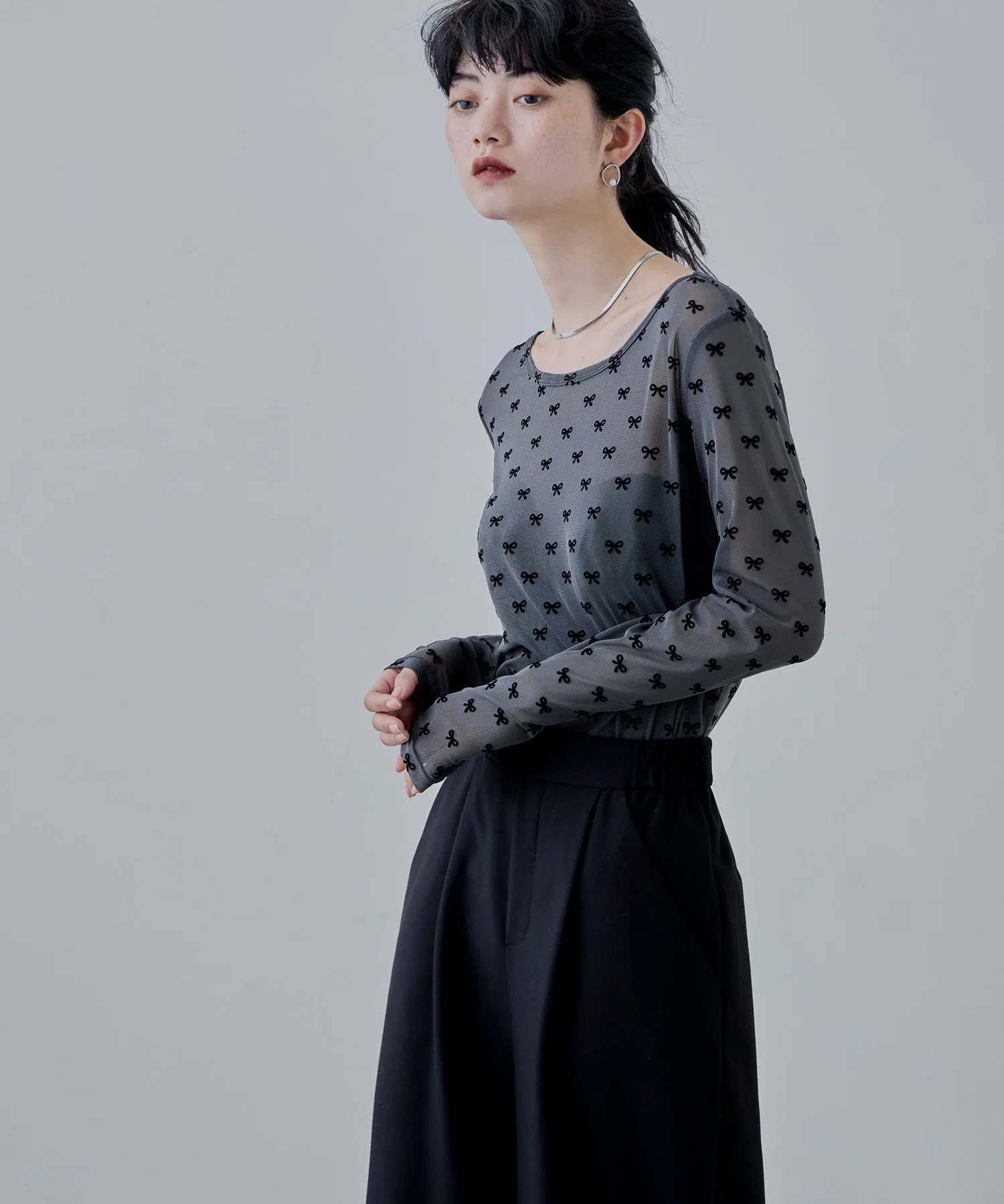 Sheer ribbon flocked tops