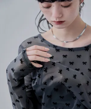 Sheer ribbon flocked tops