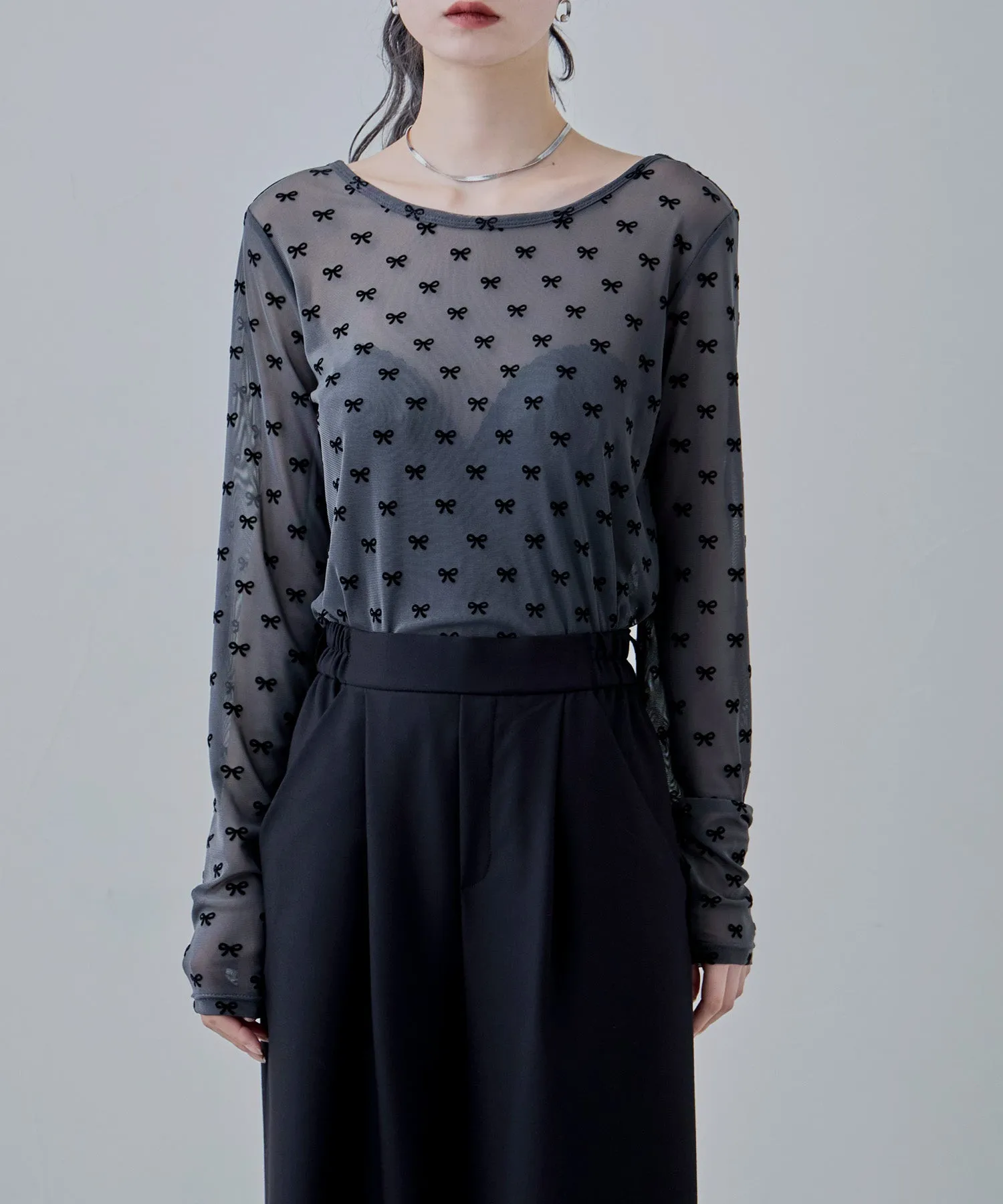 Sheer ribbon flocked tops