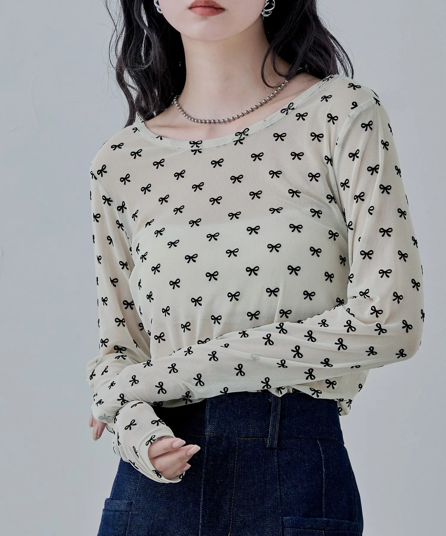 Sheer ribbon flocked tops