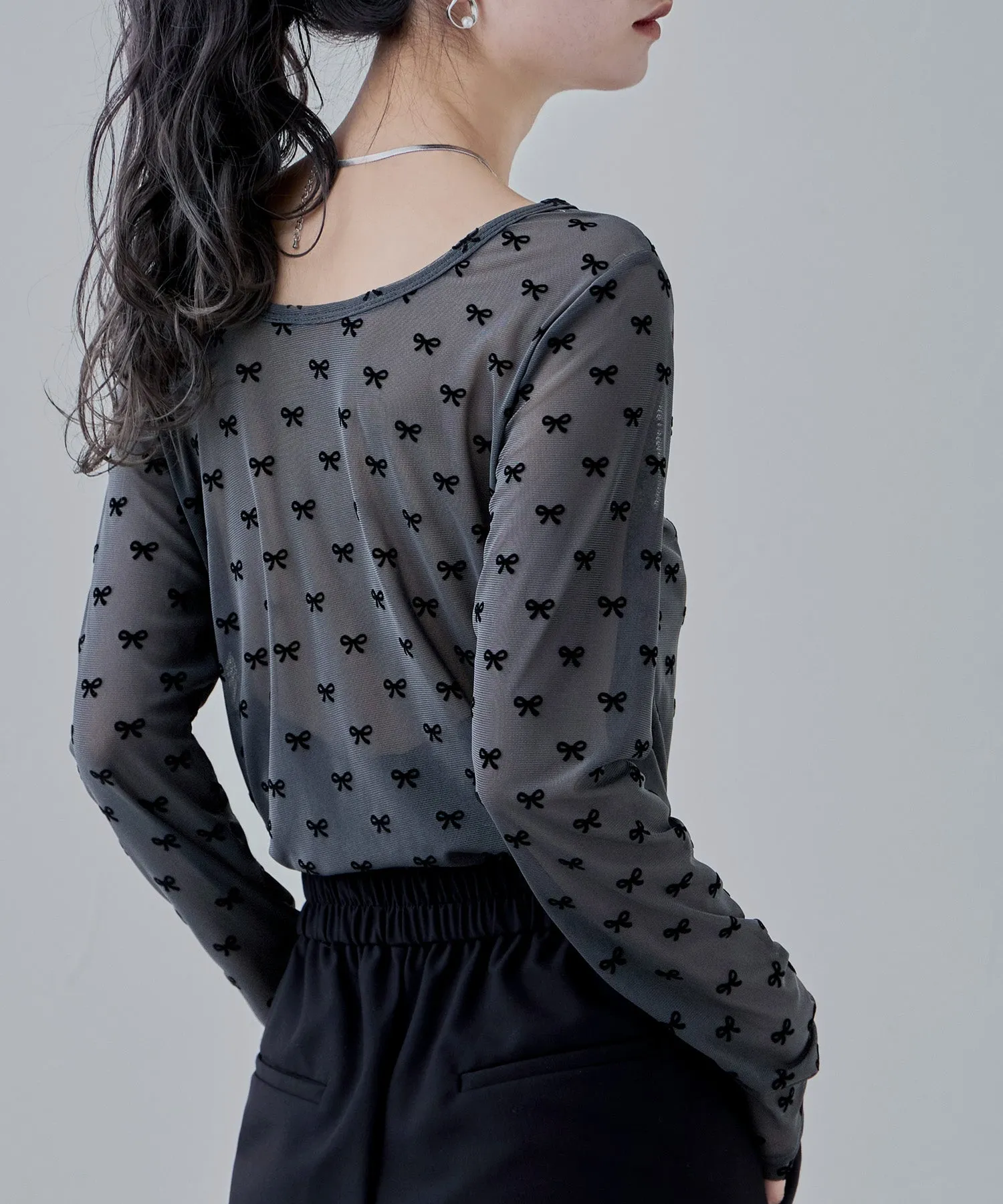 Sheer ribbon flocked tops