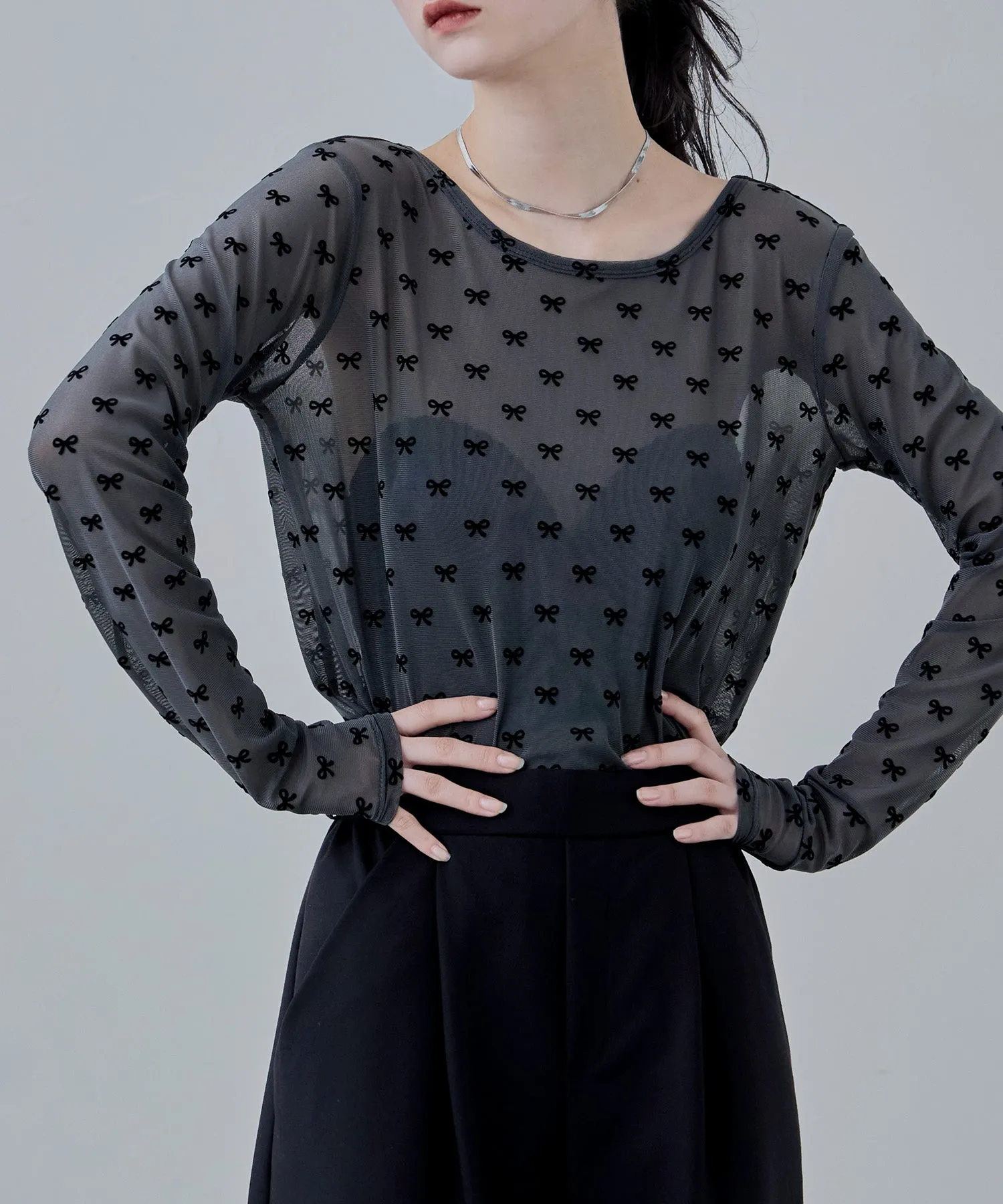 Sheer ribbon flocked tops