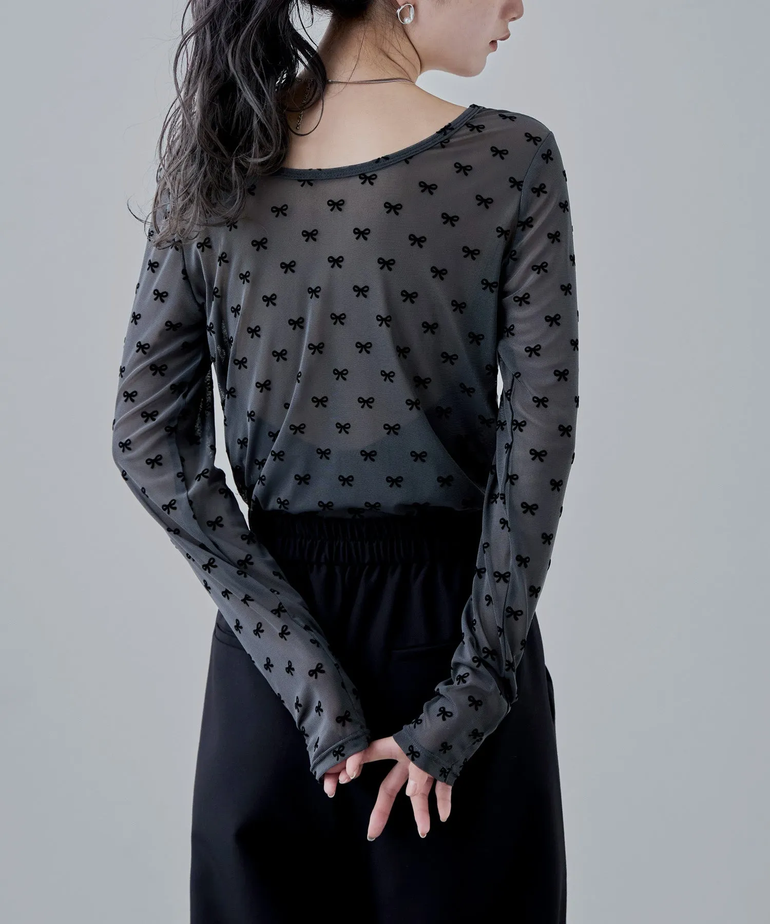 Sheer ribbon flocked tops