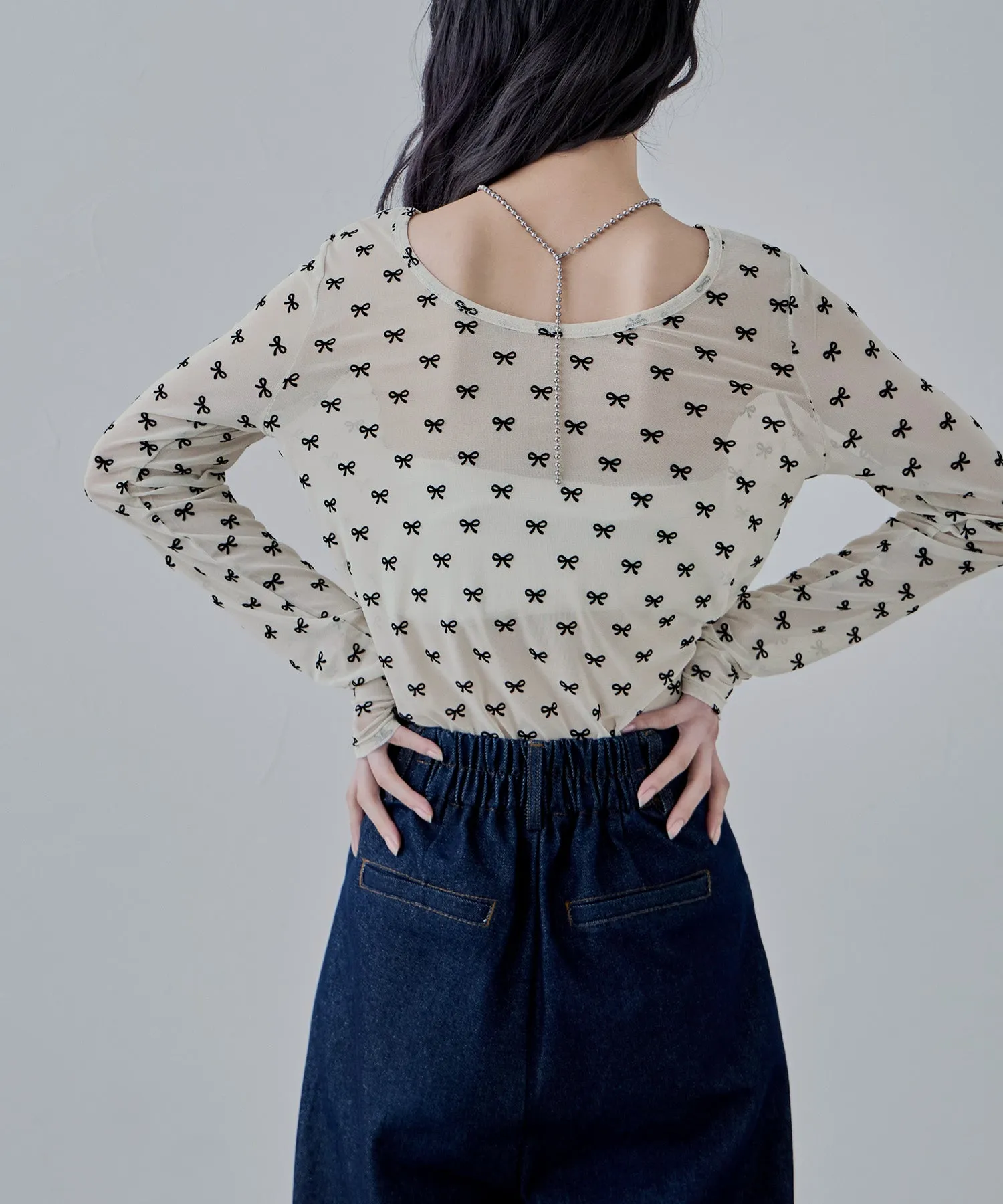 Sheer ribbon flocked tops