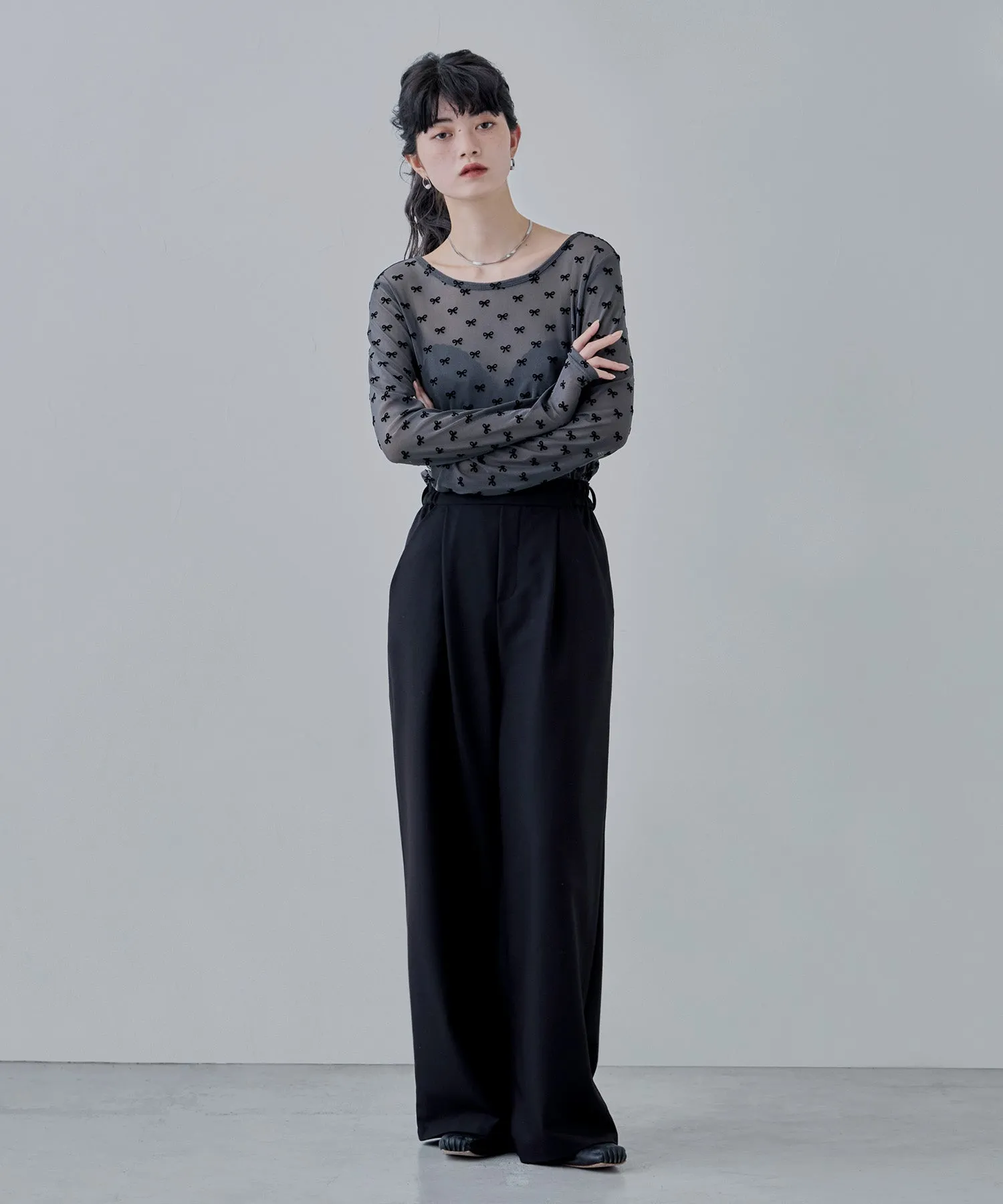 Sheer ribbon flocked tops