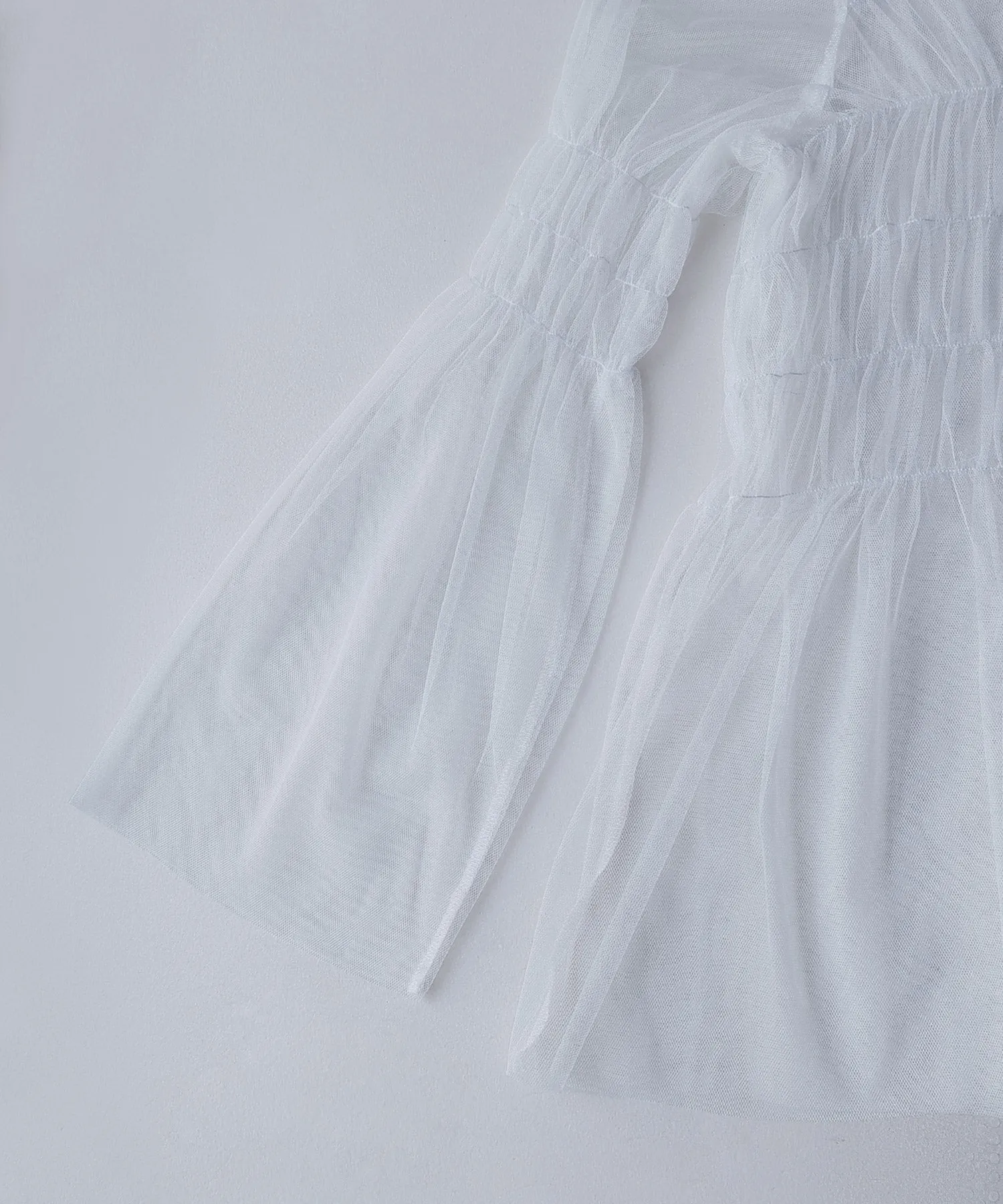 Shirring tulle sheer tops