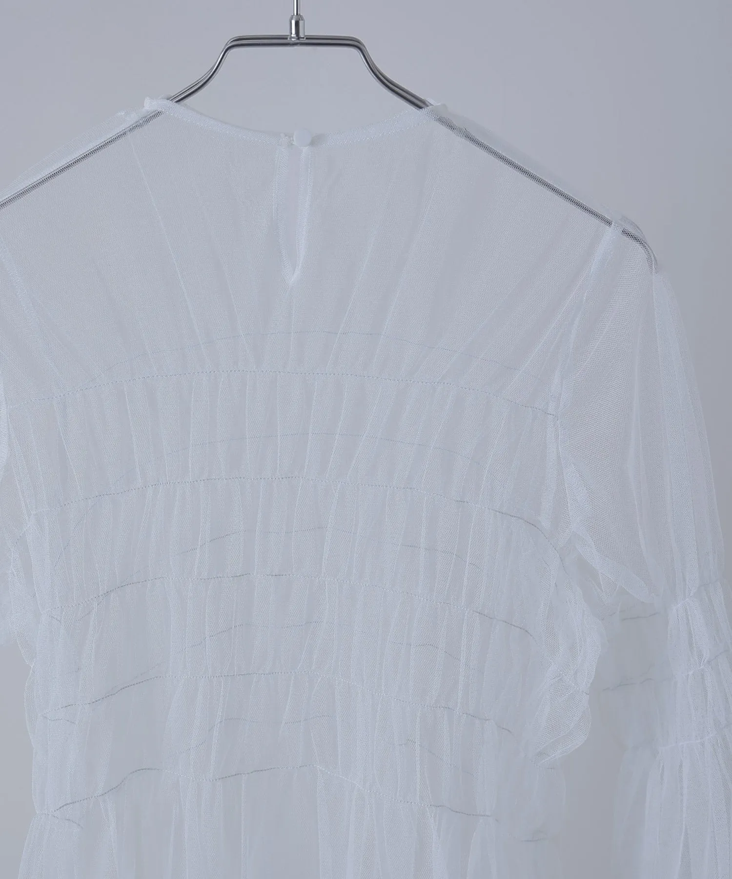 Shirring tulle sheer tops