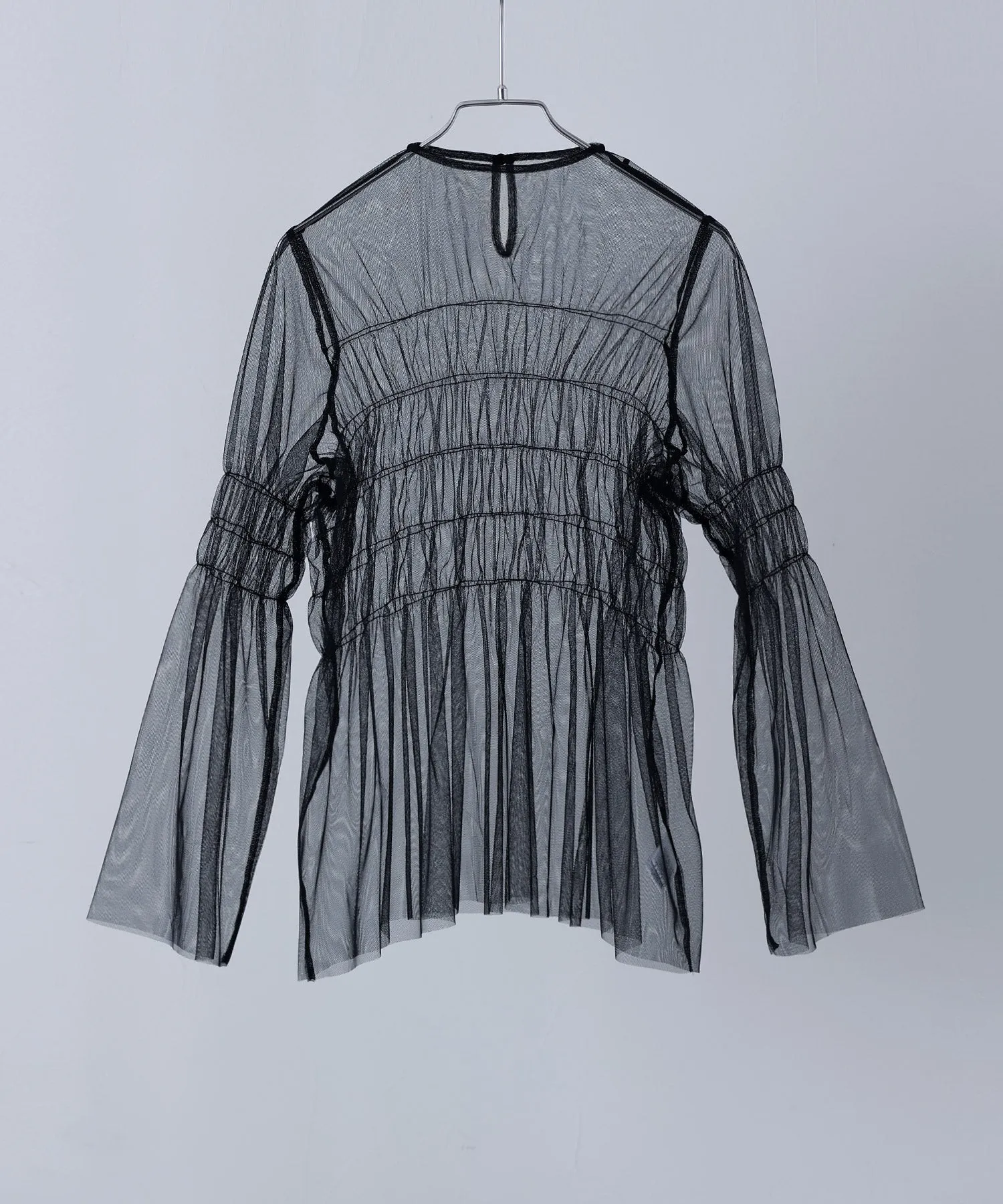 Shirring tulle sheer tops