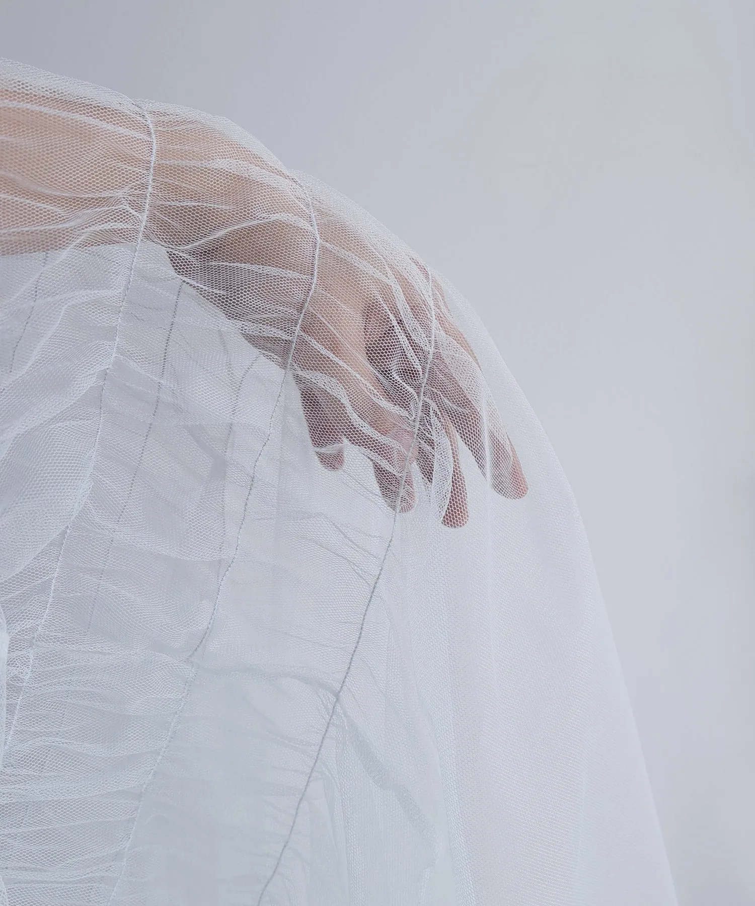 Shirring tulle sheer tops