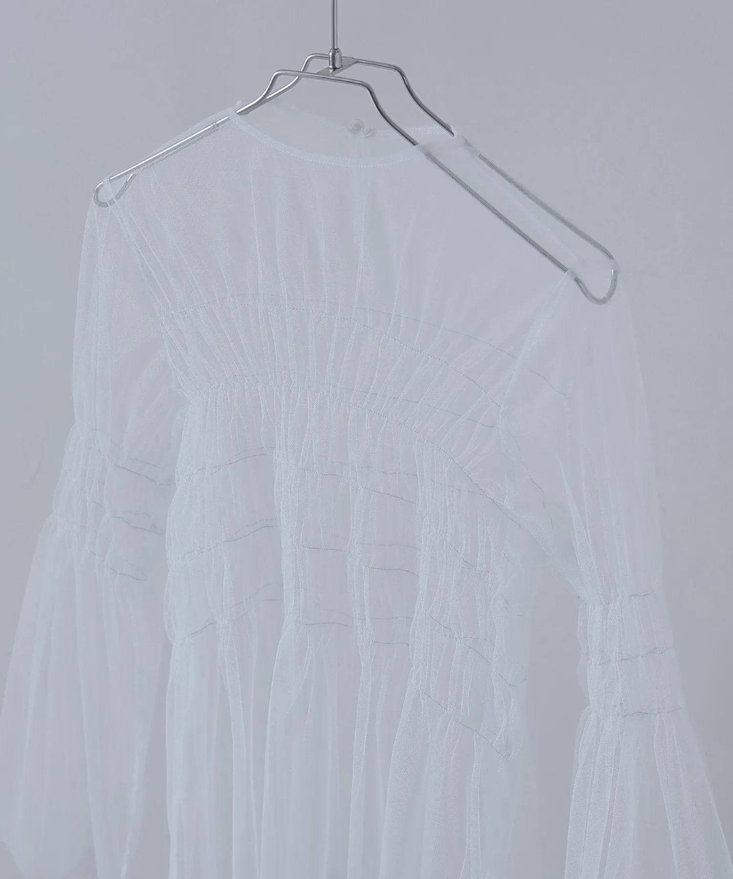 Shirring tulle sheer tops