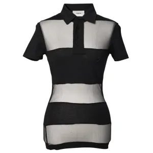 STRIPED SHEER POLO TOP / BLACK