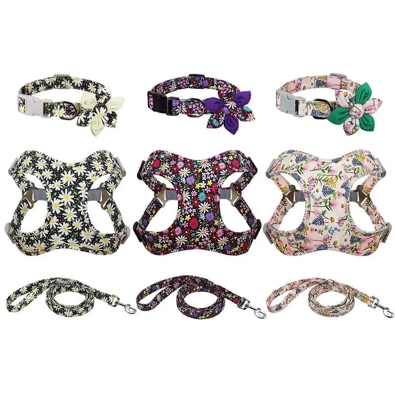 Stylish 3pcs Harness, Collar & Leash Sets in 2 colors & sizes