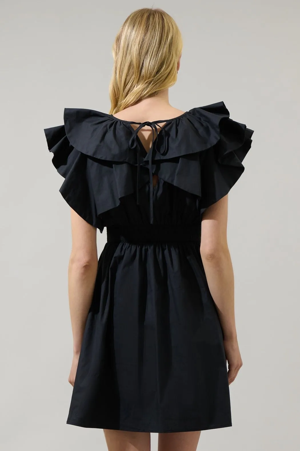 Sugarlips Wilma Ruffle Sleeve Mini Dress - BLACK