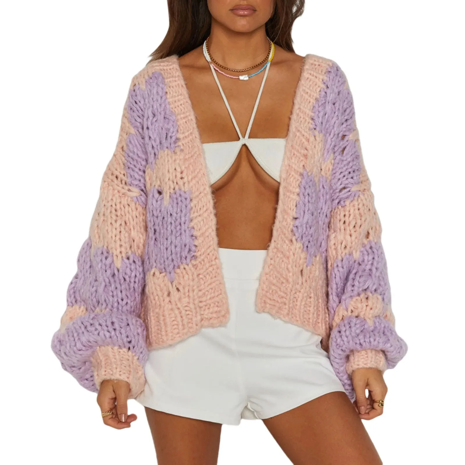Toleet-Women Crochet Chunky Sweater Y2k Open Front Long Sleeve Cable Knitted Cardigan Cute Oversized Jumper Vintage Aesthetic Knitwear