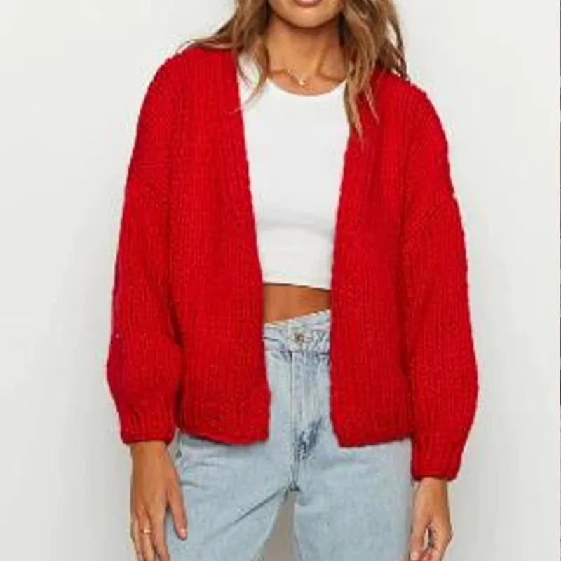 Toleet-Women Crochet Chunky Sweater Y2k Open Front Long Sleeve Cable Knitted Cardigan Cute Oversized Jumper Vintage Aesthetic Knitwear
